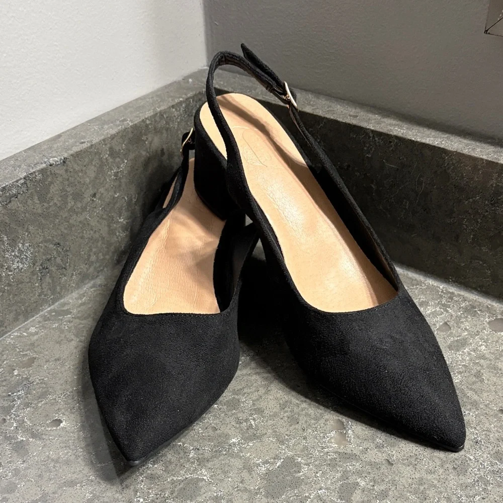 Chic Black Suede Slingback Heels for Women - Picture 1 of 9